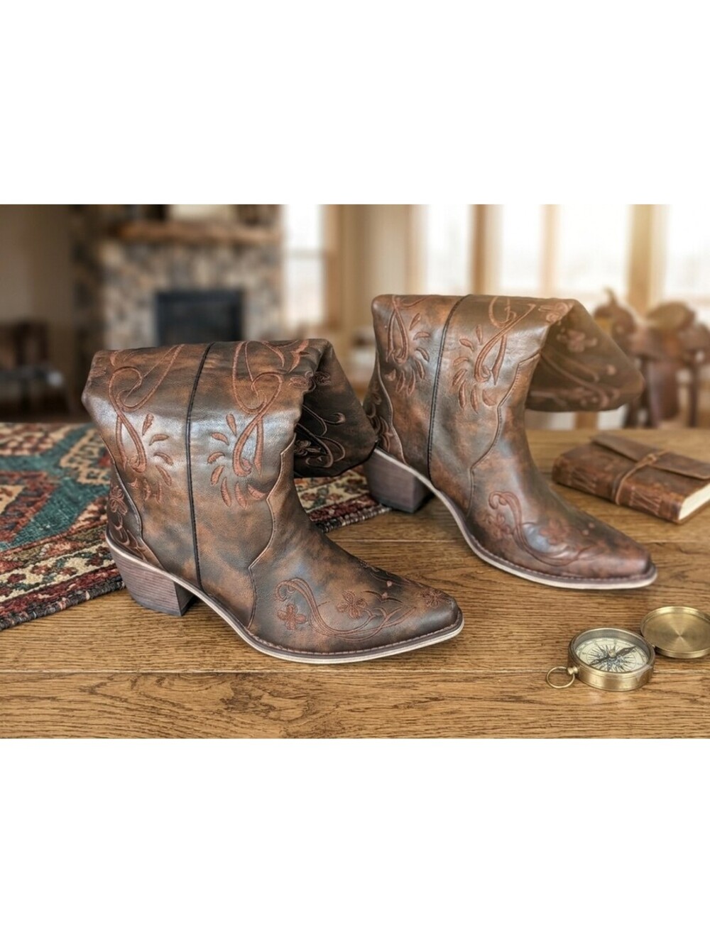 Wet Kiss Dark Brown Floral Embroidered Cowgirl Boots Size 11